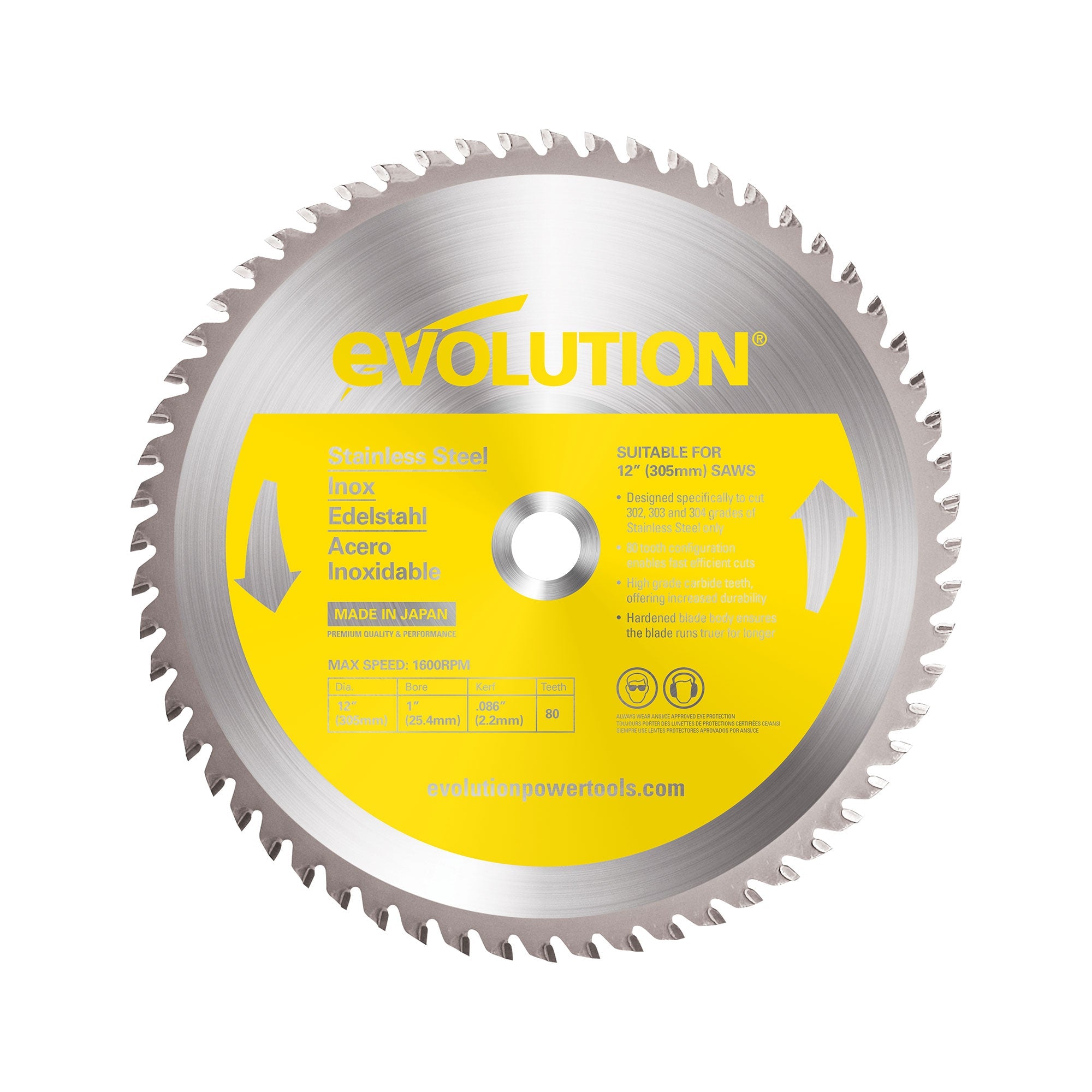 Evolution 12BLADESSN | 12 in. | 80T | 1 in. Arbor | Stainless Steel TCT Blade