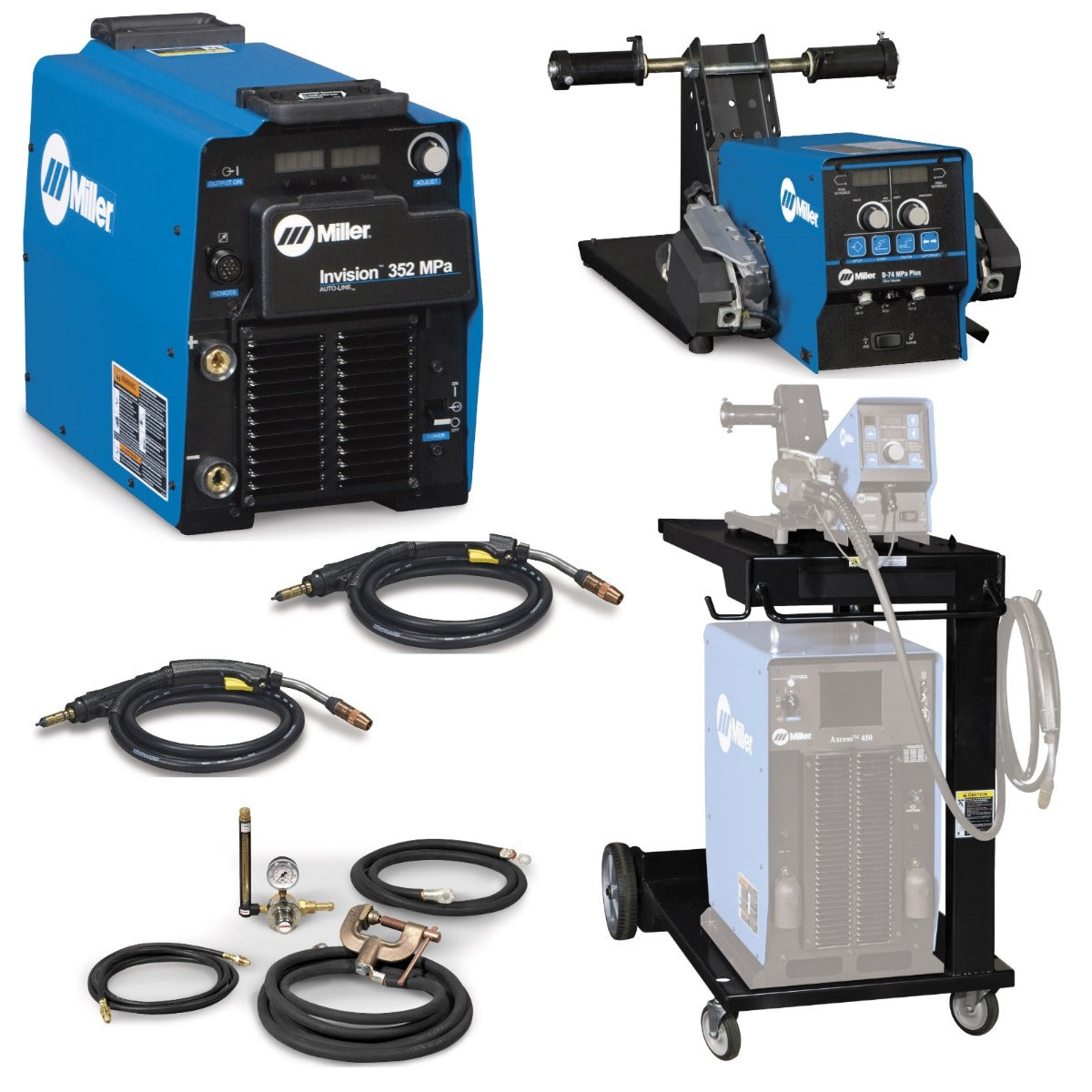 Miller Invision 352 MPa MIG Welder w/ D-74 Feeder, Accessory Package, and Cart - 951500