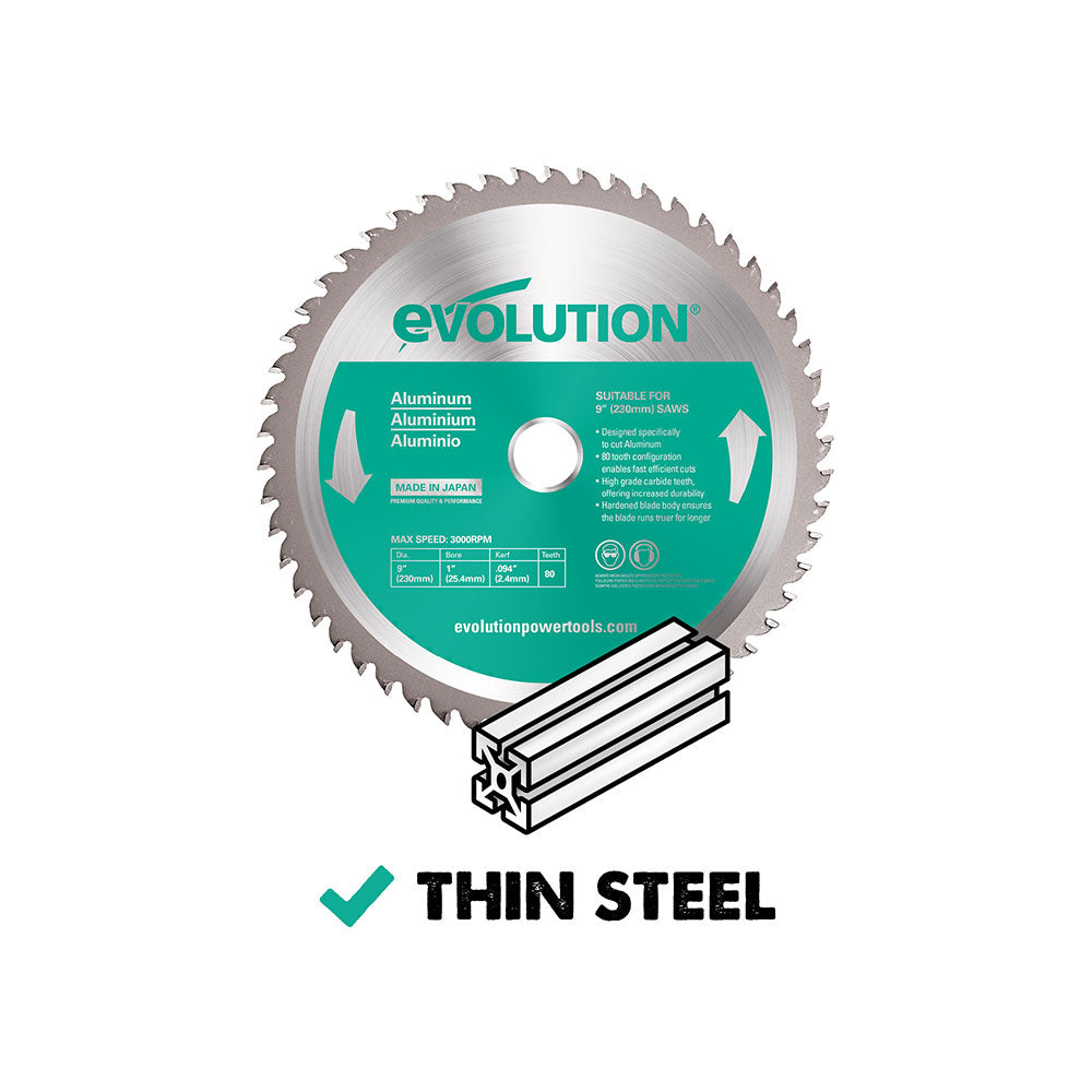 Evolution 230BLADEAL | 9 in. | 80T | 1 in. Arbor | Aluminum and Non-Ferrous Metal TCT Blade