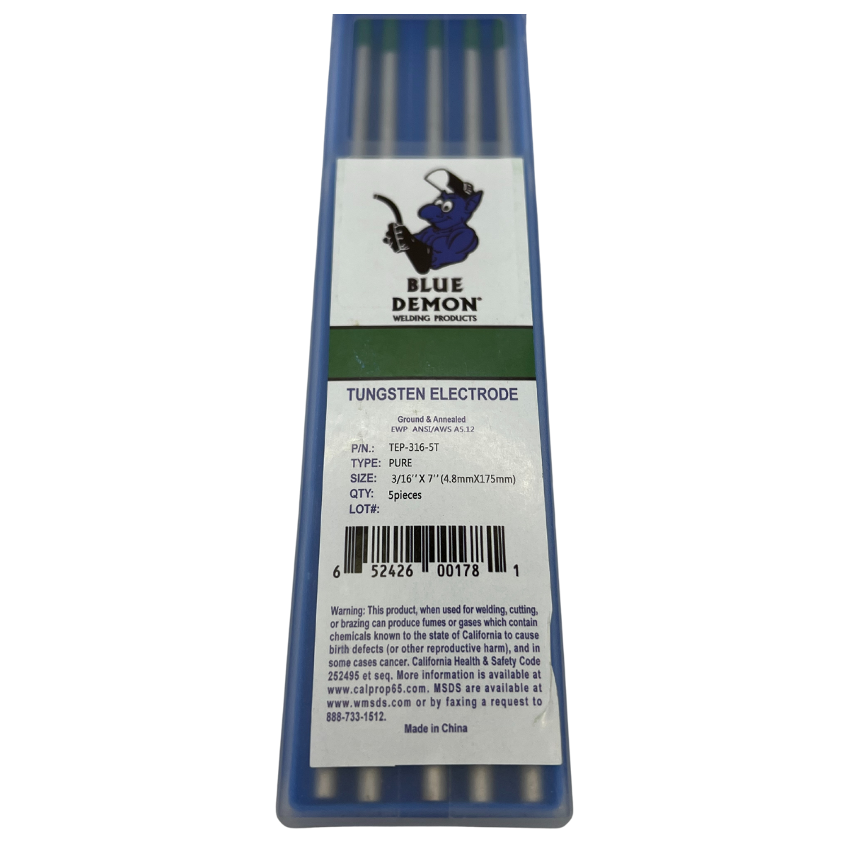 Blue Demon EWP 3/16" Pure Tungsten, 5pk - TEP-316-5T