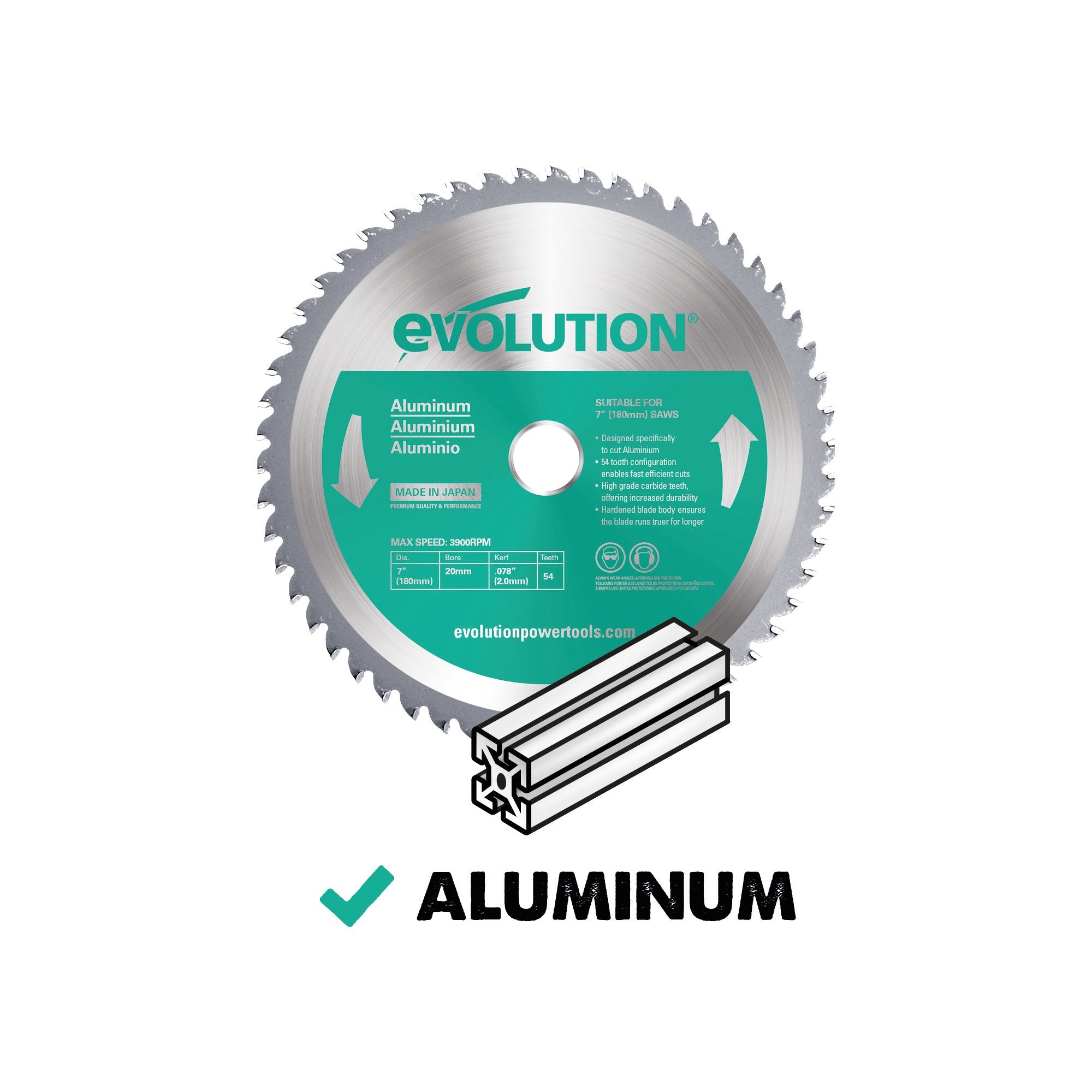 Evolution 180BLADEAL | 7 in. | 54T | 20mm Arbor | Aluminum and Non-Ferrous Metal TCT Blade