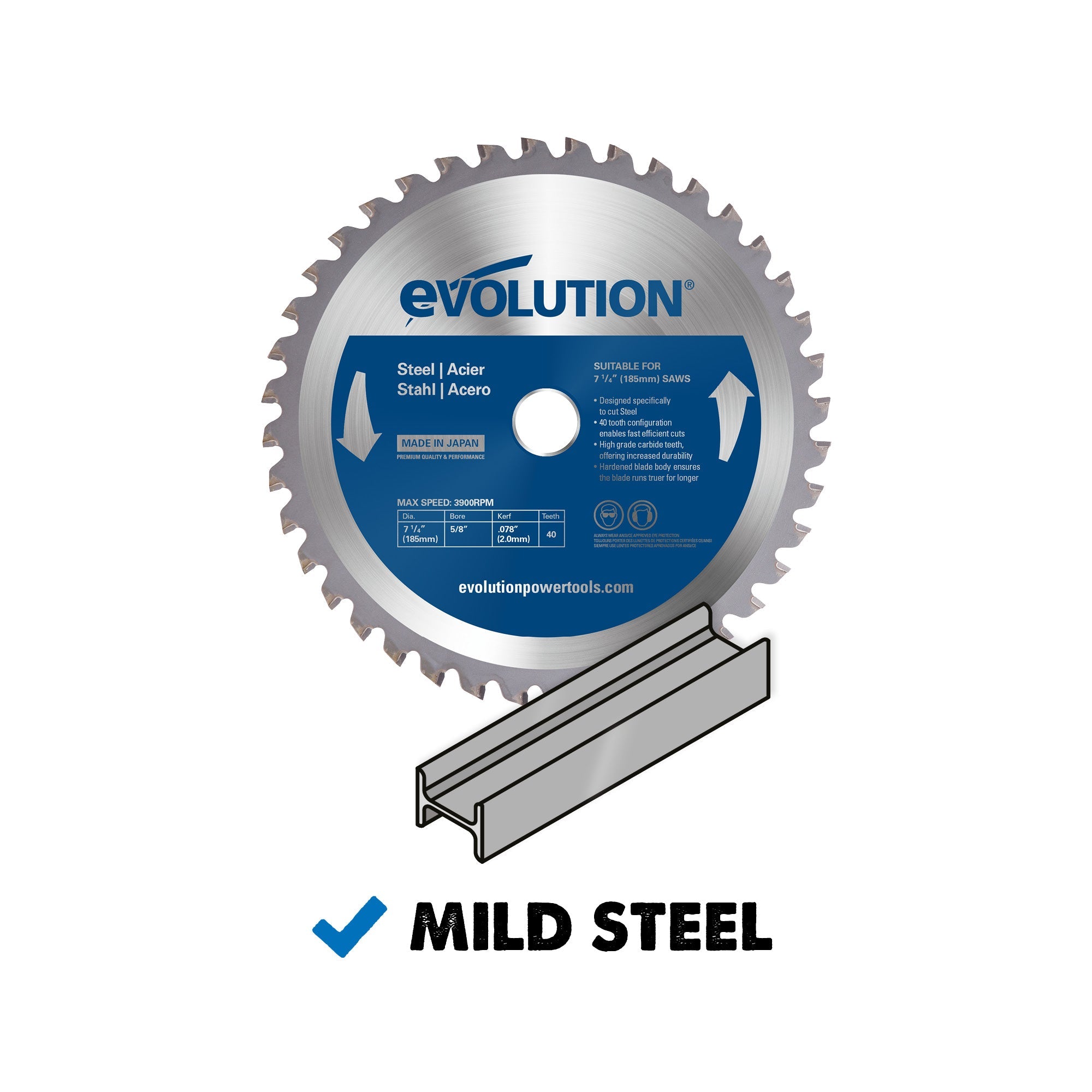 Evolution 185BLADEST | 7-1/4 in. | 40T | 20mm Arbor | Mild Steel and Ferrous Metal TCT Blade