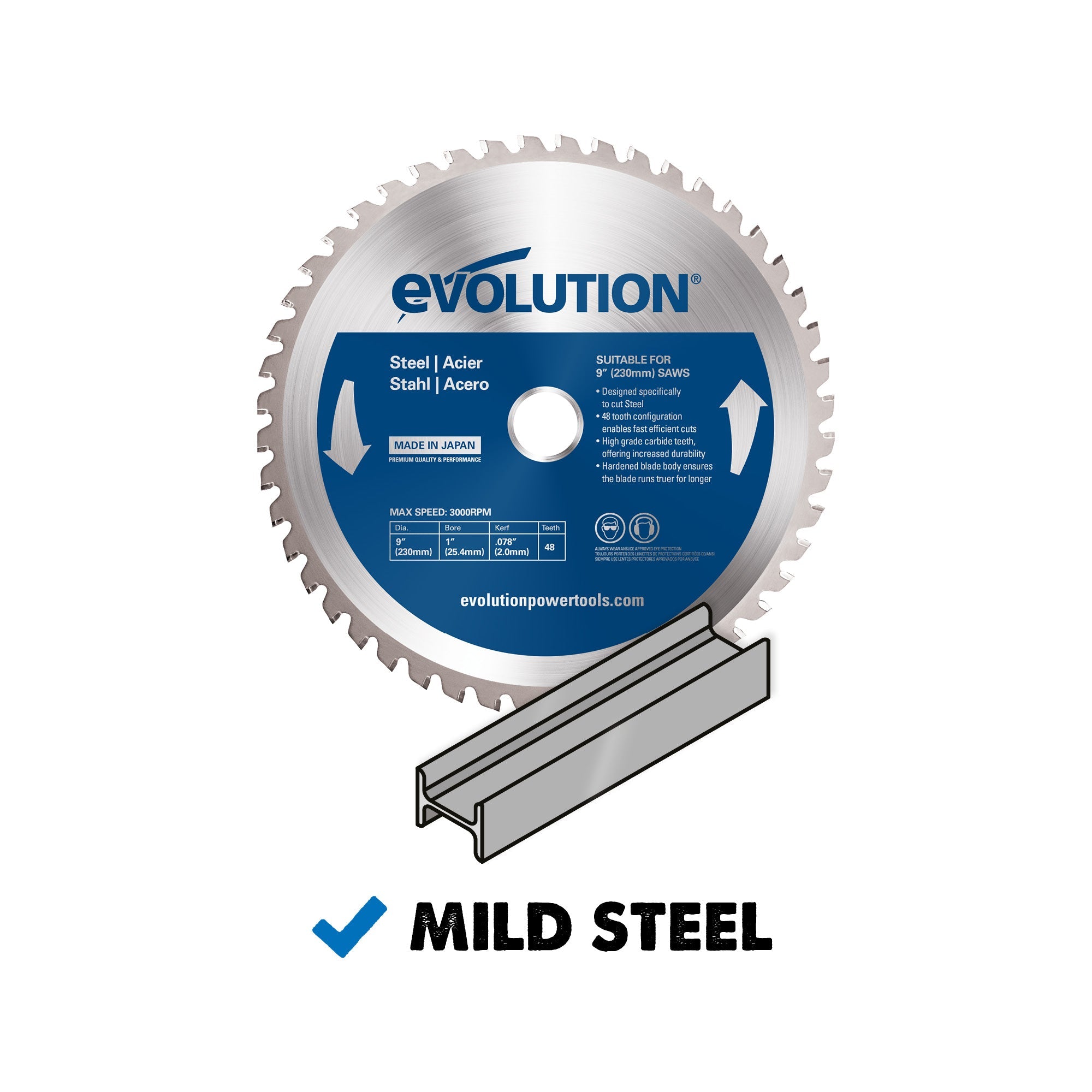 Evolution 230BLADEST | 9 in. | 48T | 1 in. Arbor | Mild Steel and Ferrous Metal TCT Blade