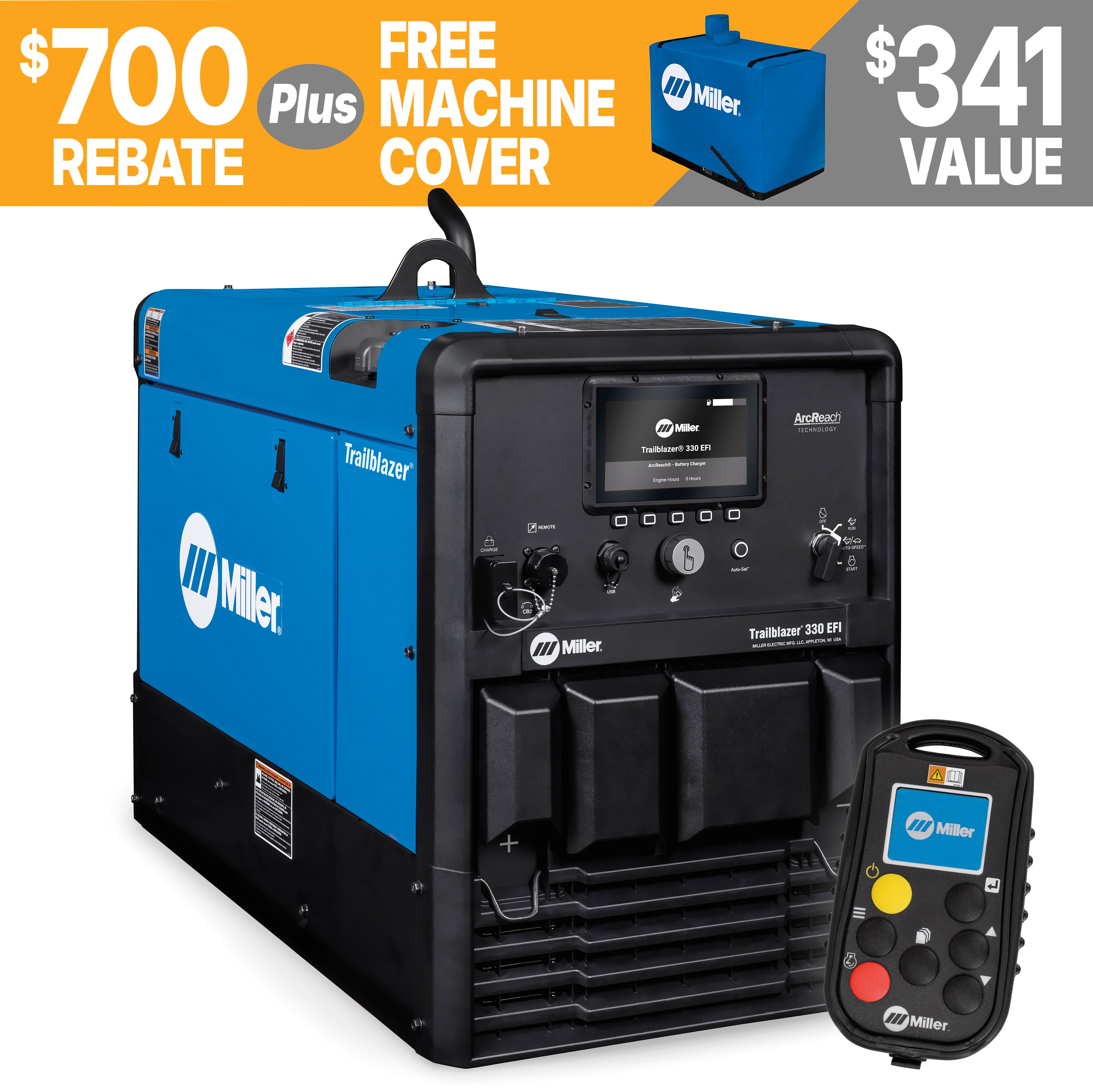 Miller Trailblazer 330 EFI Welder/Generator w/Excel Power, WIC, and Battery Charge - 907832004