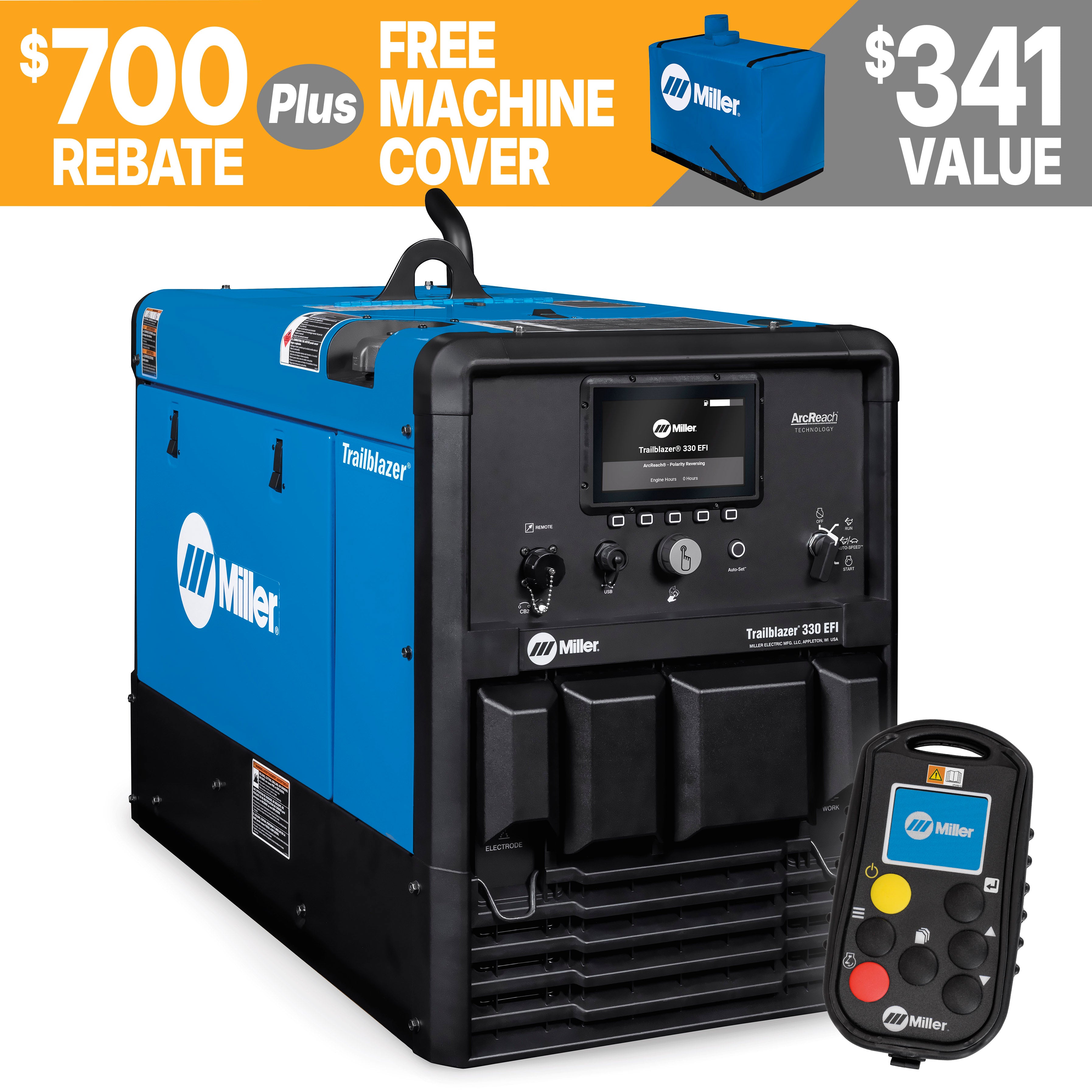 Miller Trailblazer 330 EFI Welder/Generator w/Excel Power, WIC, Polarity Reversing - 907832006