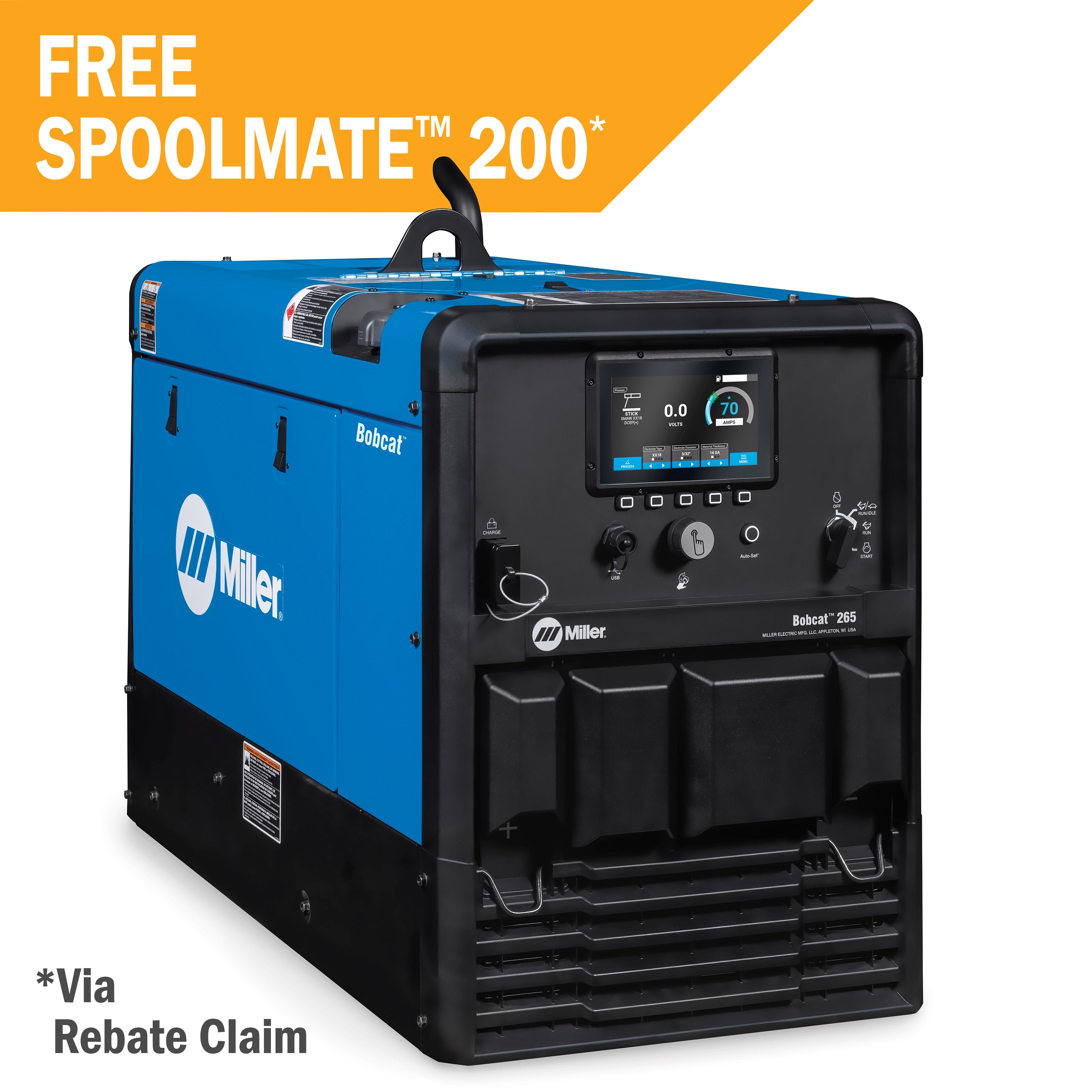 Miller Bobcat 265 Welder/Generator w/Battery Charge/Crank Assist - 907826002