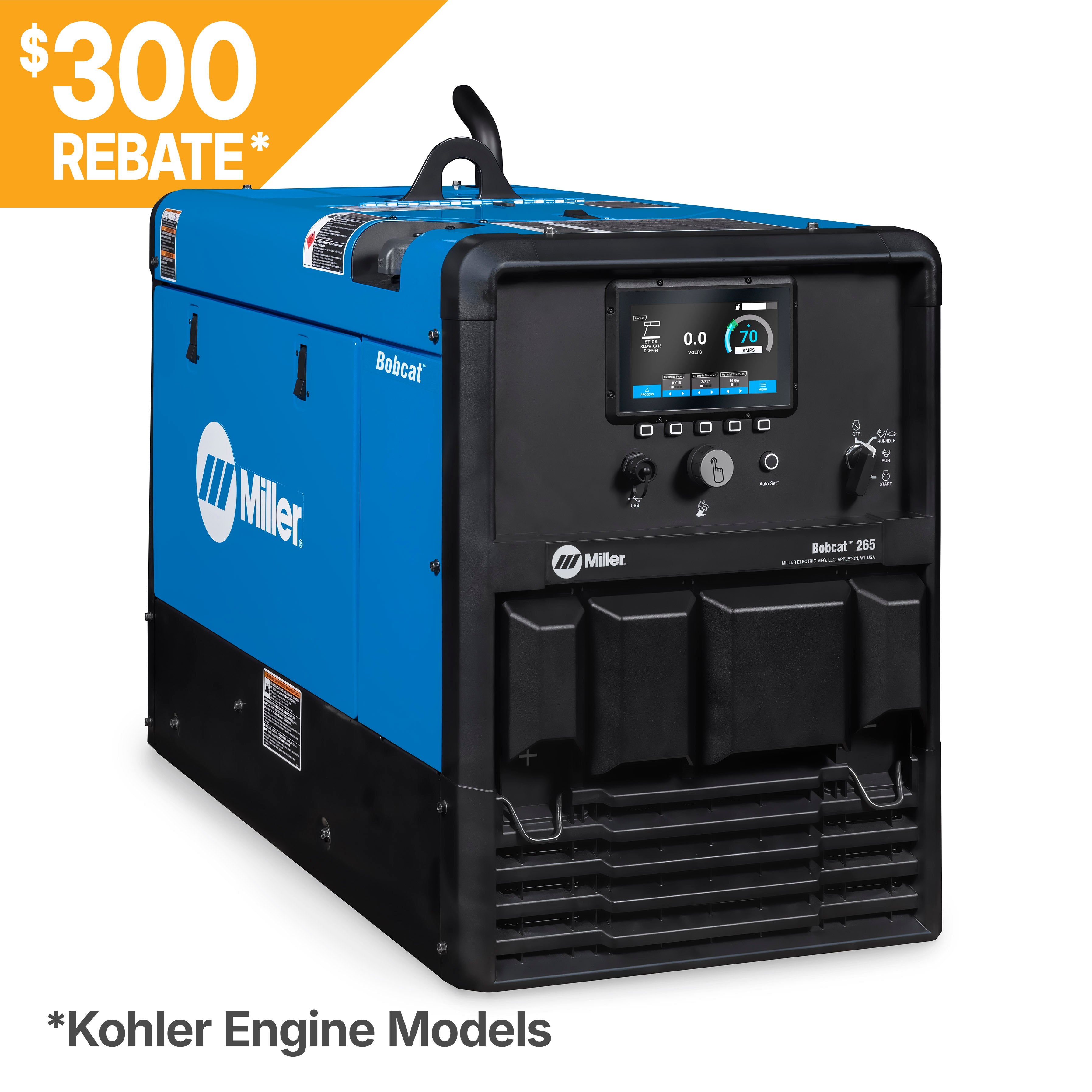 Miller Bobcat 265 (Kohler) w/ Electric Fuel Pump & Remote Start/Stop - 907826003