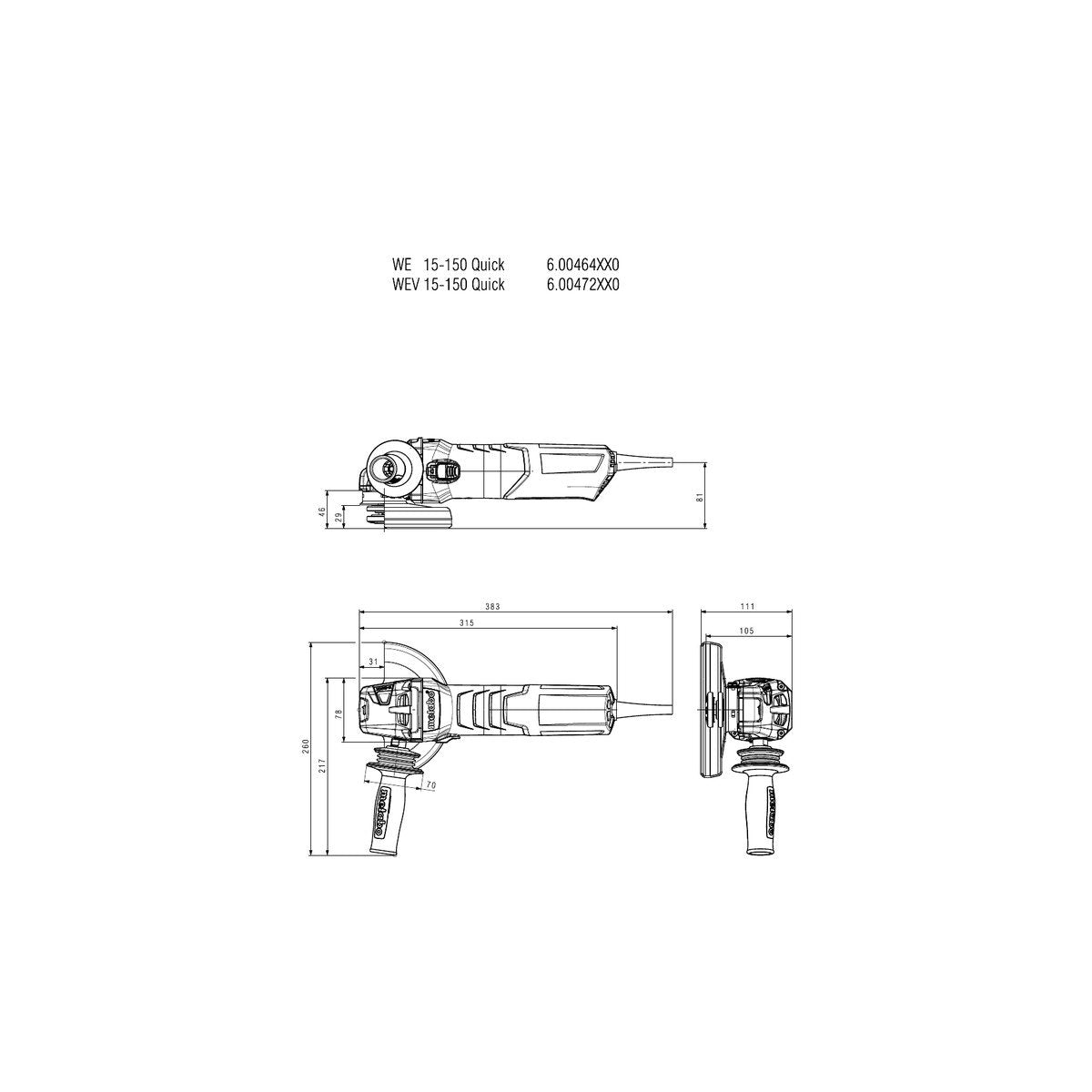 Metabo WE 15-150 6" Quick Angle Grinder - 600464420