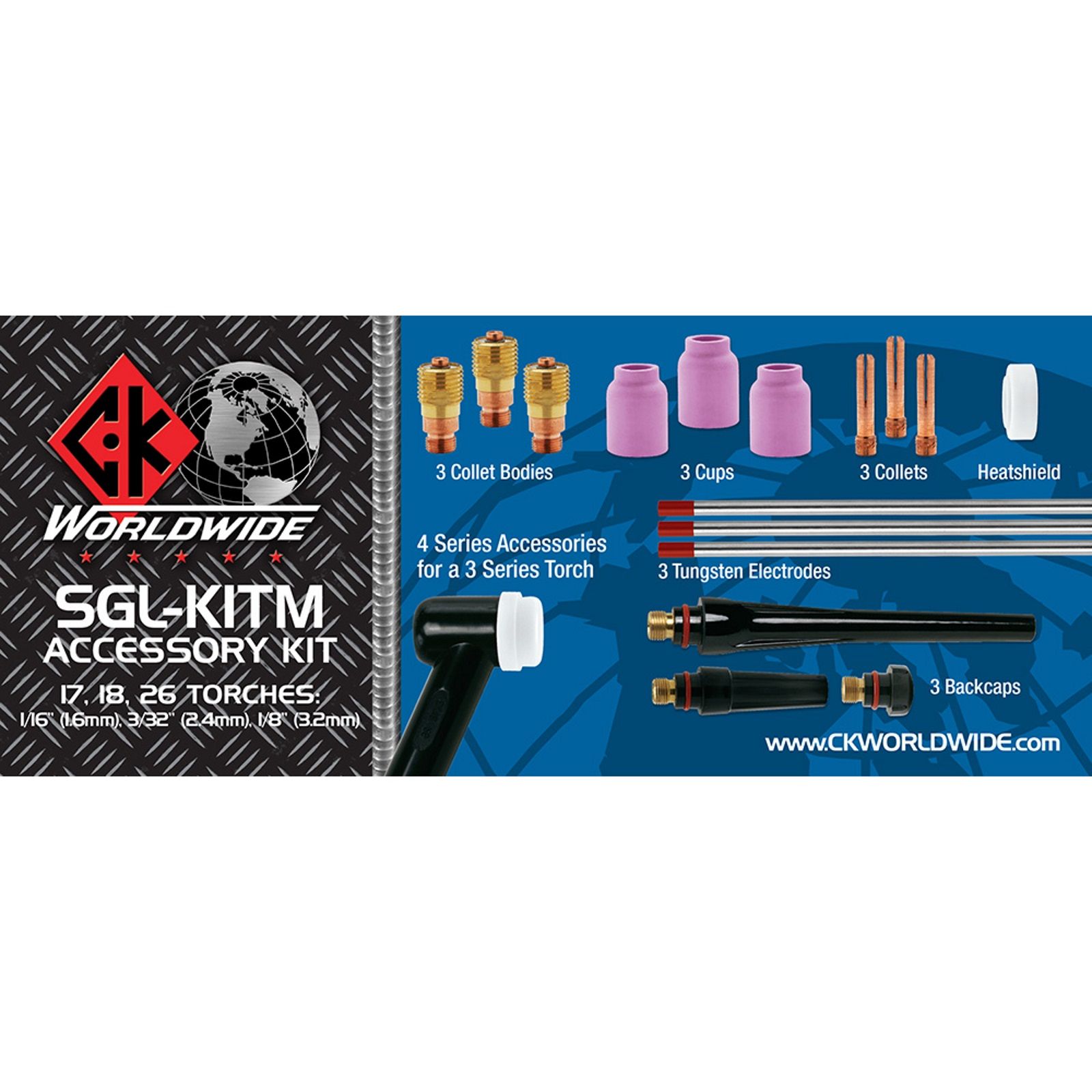 CK Worldwide SGL-KITM 17/18/26 Series High Amperage Stubby Gas Lens Accessory Kit